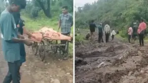 सड़क न होने से हाथ ठेले पर निकली बच्ची की अंतिम यात्रा, दलदल में फंसा वाहन, ग्रामीण बोले- रोड नहीं बनी तो आंदोलन करेंगे
