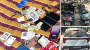 जबलपुर में पंडाल के पास जुए की फड़ पर छापा, कार-बाइक समेत नौ गिरफ्तार